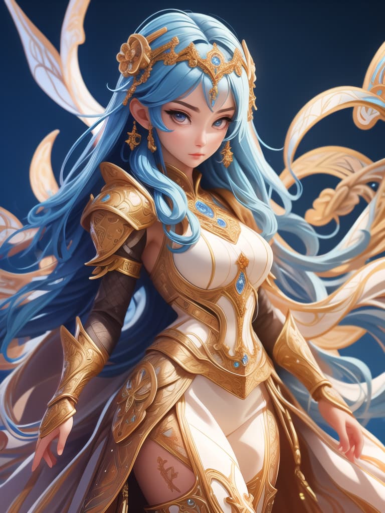  front view, masterpiece, best quality, photorealistic, raw photo, (1girl, looking at viewer), long hair, mechanical white armor, intricate armor, delicate blue filigree, intricate filigree, red metalic parts, detailed part, dynamic pose, detailed background, dynamic lighting,(textured skin:1.3)