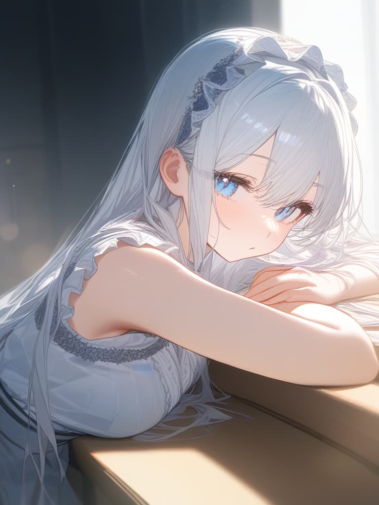  girls, white hair, white hair, long hair, light blue gradation hair color, light blue eyes, headdress, frill, short yukata, straight hair, masterpiece, best quality,8k,ultra detailed,high resolution,an extremely delicate and beautiful,hyper detail