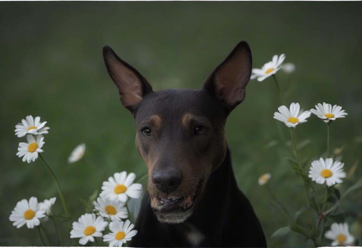  bull terrier portrait 4ka on the field with flowers