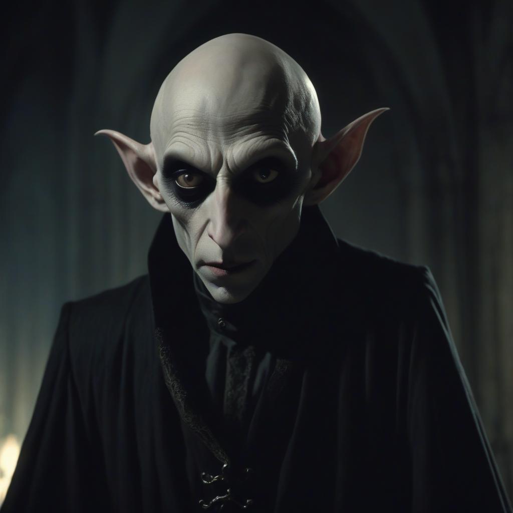  nosferatu, pale, bald, male, with sharp claws and a large hooked nose