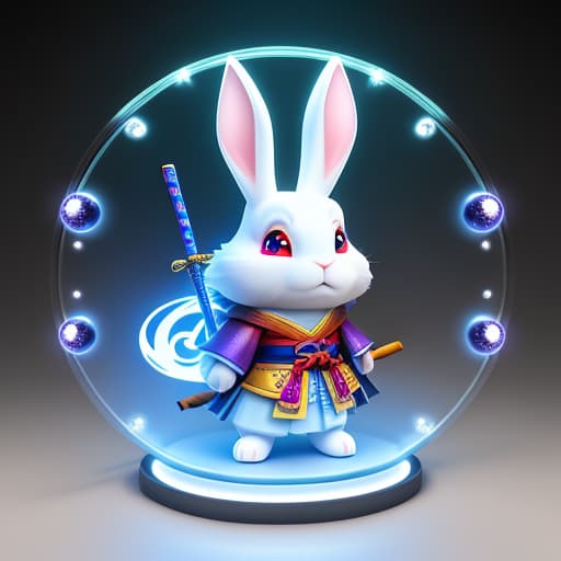  (Wizard samurai rabbit with stick in 4K 3DHer eyes are marbles and her is shiny glass. 3D 4K uhd Realistic marblelight shine light spread art glass parts on sky))