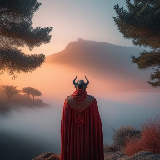  satan world soft sunrise shades hyperrealistic, full body, detailed clothing, highly detailed, cinematic lighting, stunningly beautiful, intricate, sharp focus, f/1. 8, 85mm, (centered image composition), (professionally color graded), ((bright soft diffused light)), volumetric fog, trending on instagram, trending on tumblr, HDR 4K, 8K