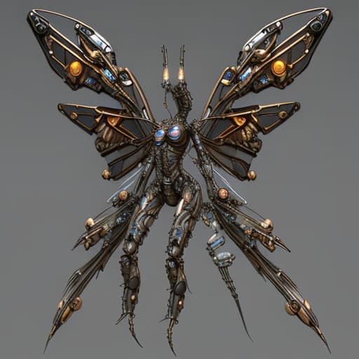  Steampunk cybernetic biomechanical hornet with wings, 3 d model, very coherent symmetrical artwork