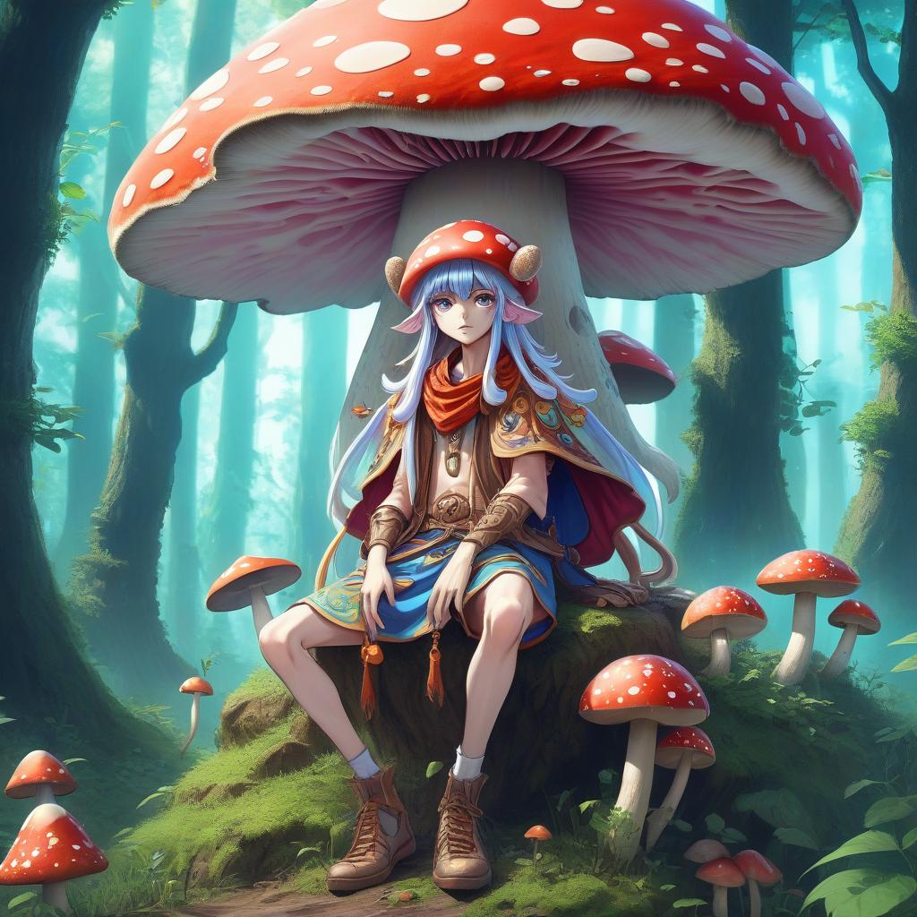  anime artwork humanoid mushroom, druid . anime style, key visual, vibrant, studio anime, highly detailed, hkmagic