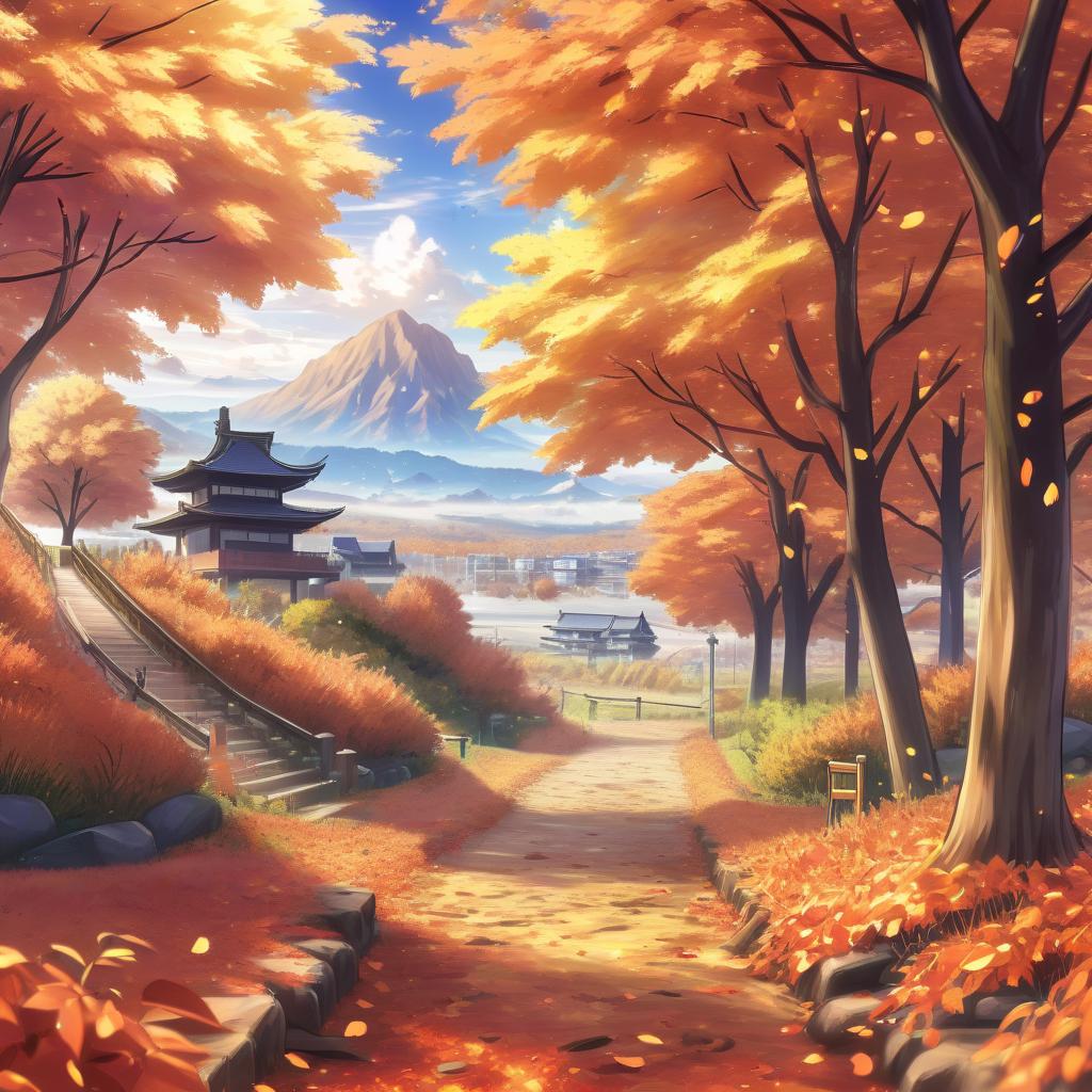  anime artwork autumn landscape. close up . anime style, key visual, vibrant, studio anime, highly detailed