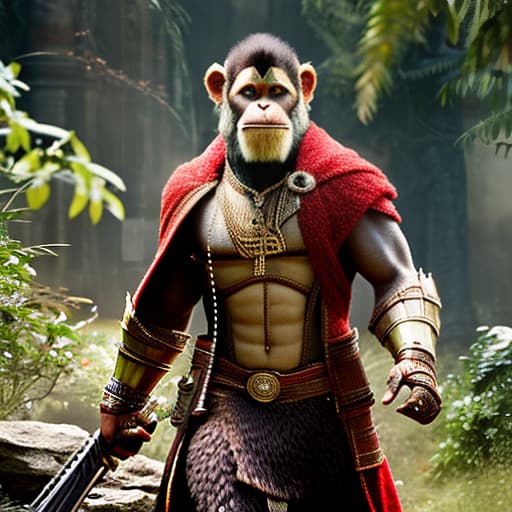 redshift style 3d Hanuman wallpaper hyperrealistic, full body, detailed clothing, highly detailed, cinematic lighting, stunningly beautiful, intricate, sharp focus, f/1. 8, 85mm, (centered image composition), (professionally color graded), ((bright soft diffused light)), volumetric fog, trending on instagram, trending on tumblr, HDR 4K, 8K