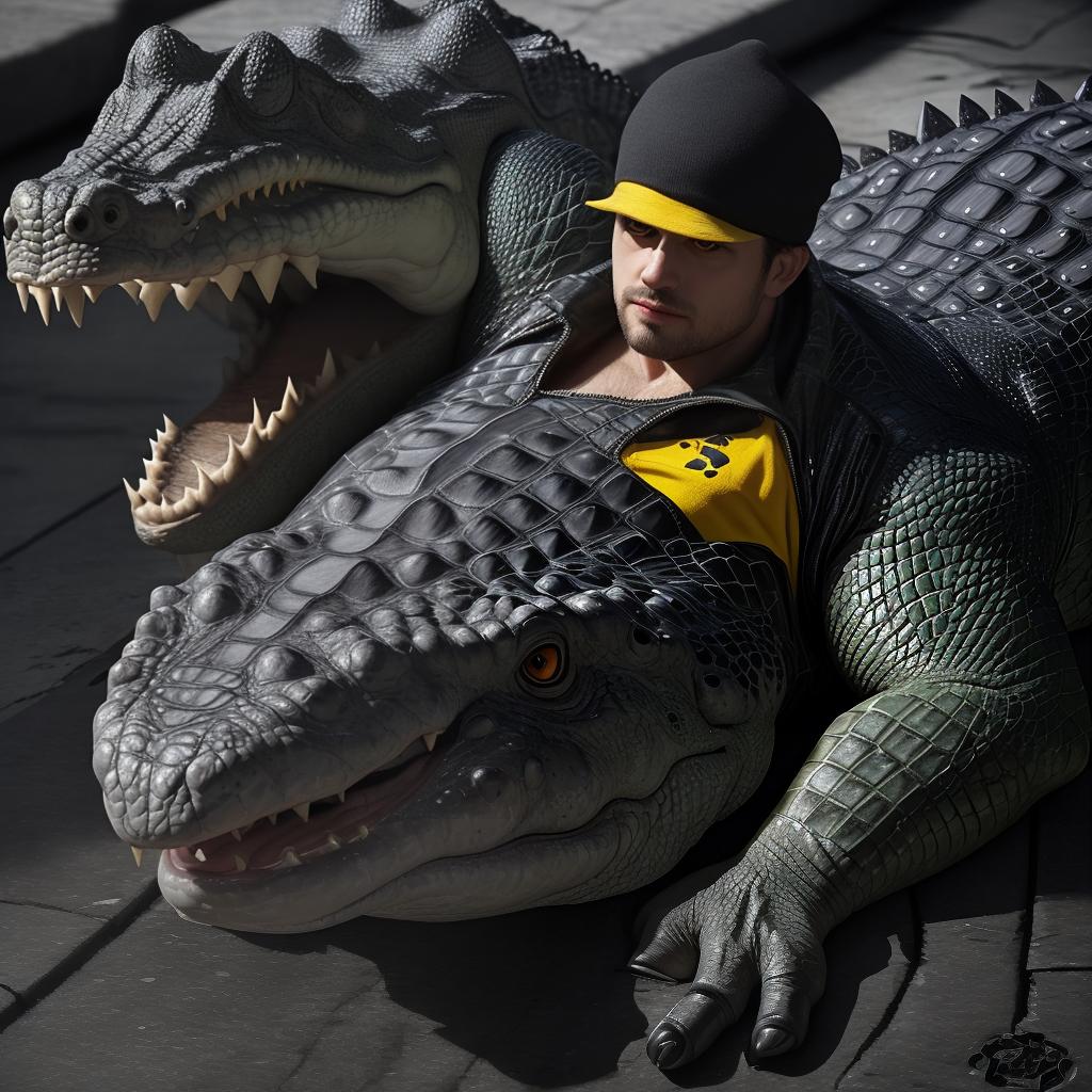  un crocodile noir et jaune musclé