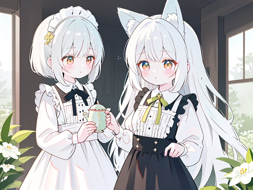  maid, maid carrying tea, cute, pale color, animal ears, masterpiece, best quality,8k,ultra detailed,high resolution,an extremely delicate and beautiful,hyper detail