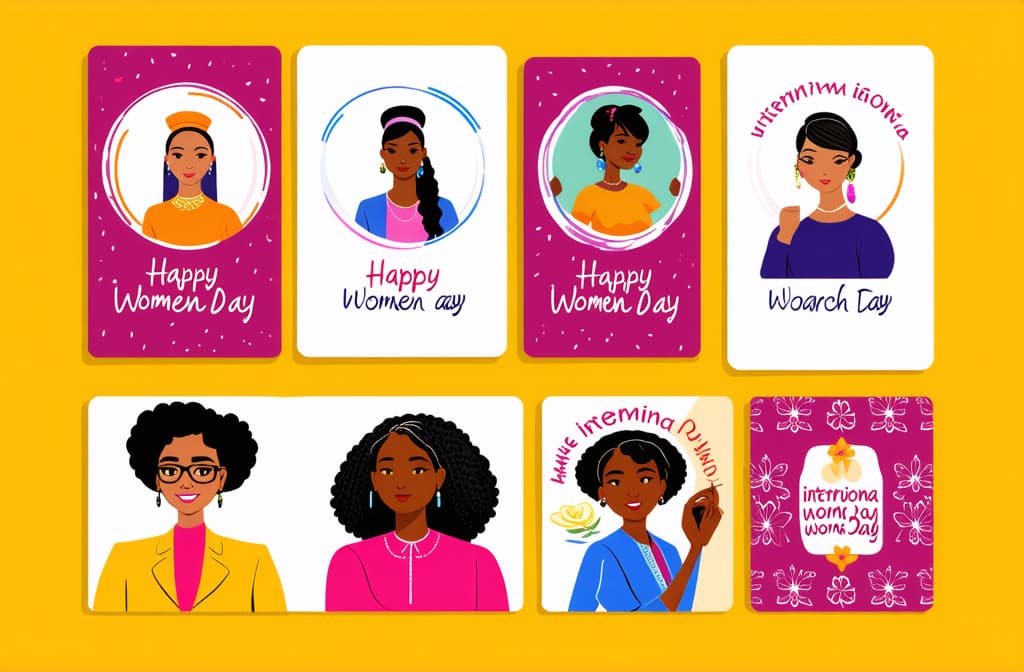  flat illustration, flaticon, (illustration:1.15), happy international women's day. march 8th. different races and nationalities. colored hand drawn vector illustrations. set of cards and seamless pattern ar 3:2, [cory loftis, strobist, pascal campion :: 0.2]