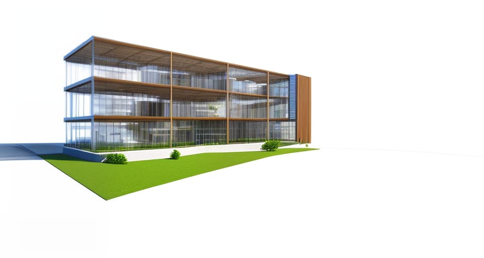 mdjrny-v4 style architectural, high quality, exterior perspective, 3 story rc office building