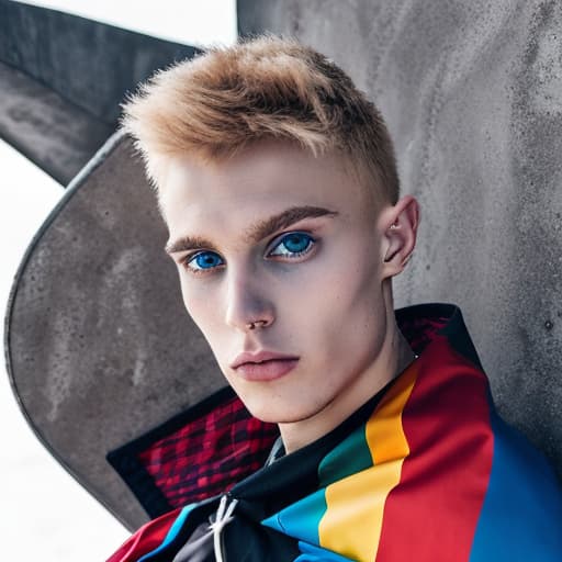 portrait+ style Russian tiktok personality LGBT queer blonde hunk dude face