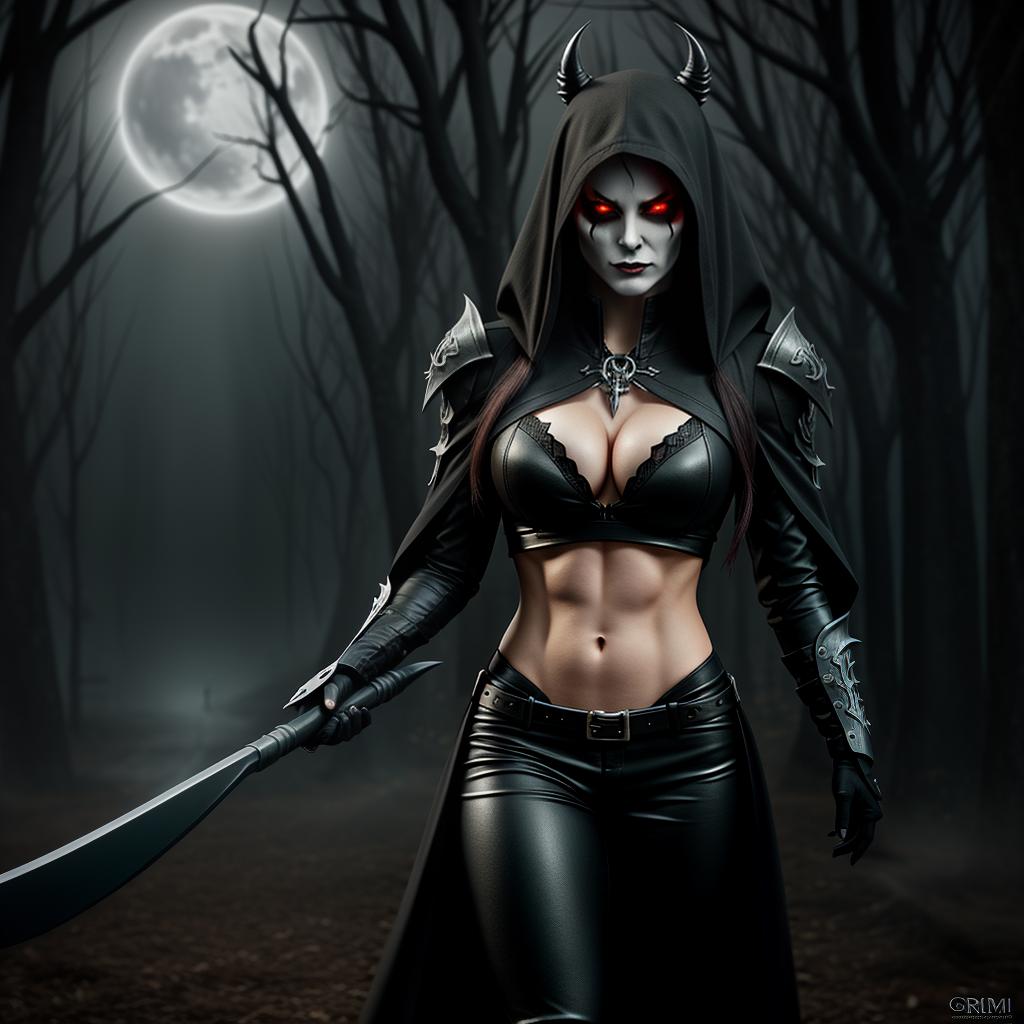  artistically drawn female Grimm Reaper, undead seductively eternal spector appearance represent that of the Grimm Reaper, deadly massive scythe, horror theme, nightmare, scary, spooky, masterpiece, high rez, full body, ultra detailed, ultra-realistic, unreal engine, hyper focus, attractive woman physique as the ruler to the gates to the underworld the Grimm Reaper, realistically detailed female Grimm Reaper head, award winning artistically drawn Grimm Reaper Scythe different unique variety, ultra-high detailed, epicly designed, award winning female Grimm Reaper appearance, , hyperrealistic, high quality, highly detailed, cinematic lighting, intricate, sharp focus, f/1. 8, 85mm, (centered image composition), (professionally color graded), (