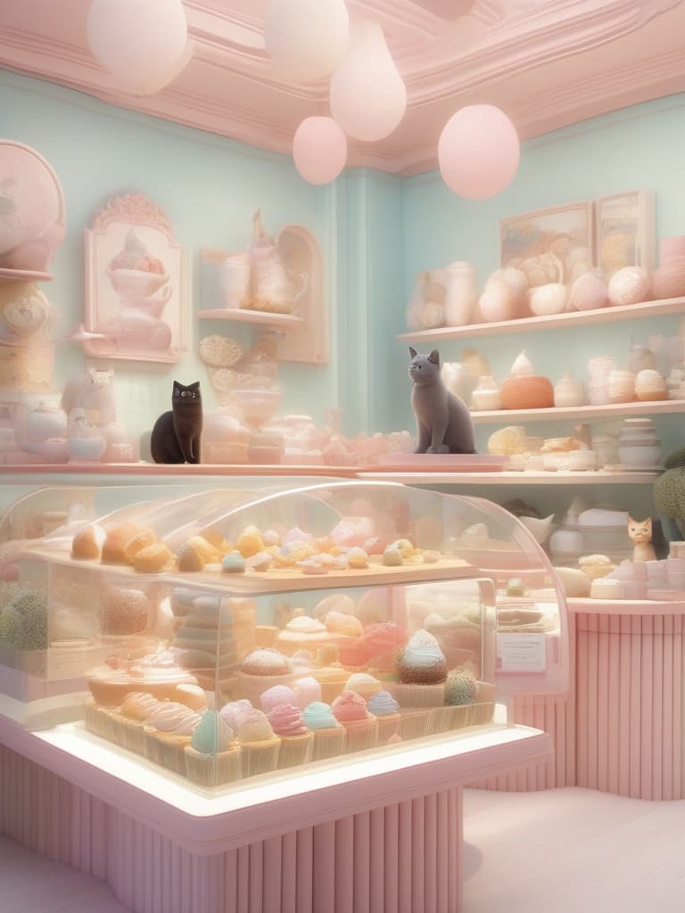  lots of dessert, pastel color, cat cafe, masterpiece, best quality,8k,ultra detailed,high resolution,an extremely delicate and beautiful,hyper detail