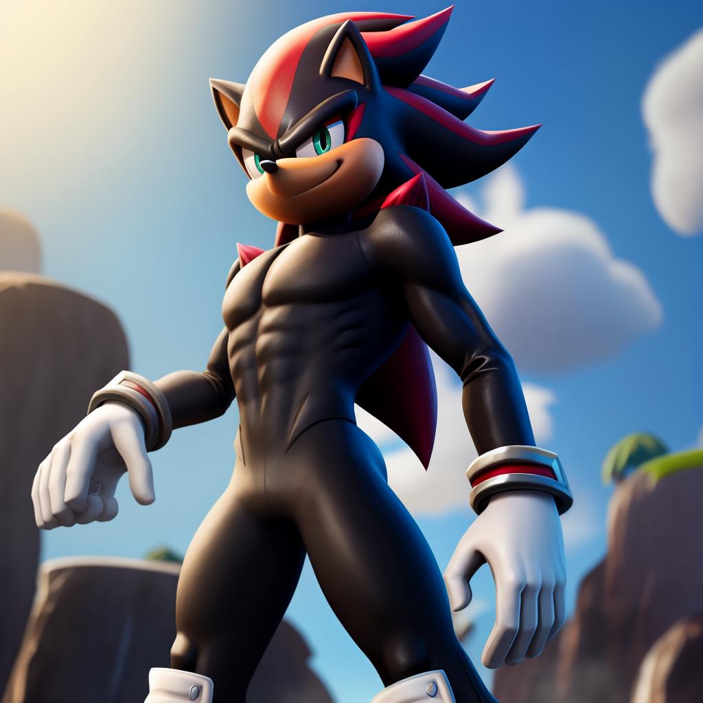  Evil Shadow the hedgehog (sega, Fortnite), full body, white gloves, open eyes, masterpiece, 4k, fine details,