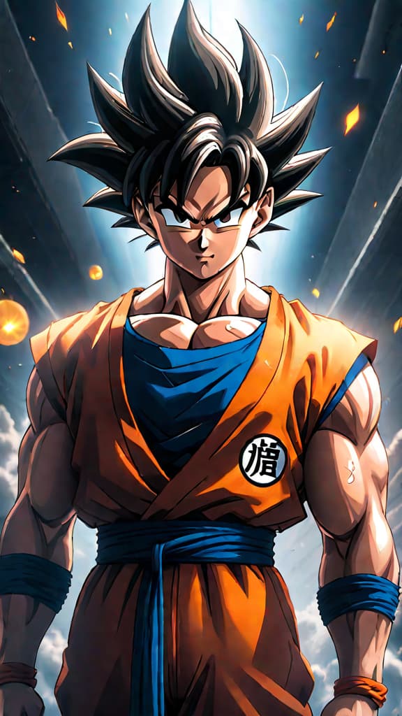  anime art: goku mastering ki, the life force energy, reflecting his spirit and willpower in dragon ball universe. hyperrealistic, full body, detailed clothing, highly detailed, cinematic lighting, stunningly beautiful, intricate, sharp focus, f/1. 8, 85mm, (centered image composition), (professionally color graded), ((bright soft diffused light)), volumetric fog, trending on instagram, trending on tumblr, HDR 4K, 8K