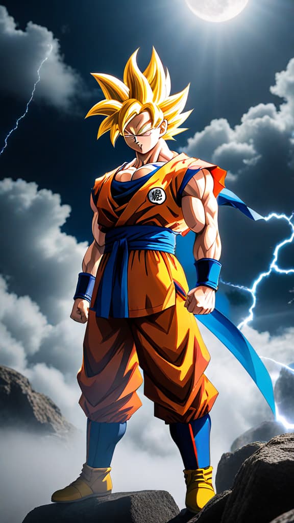  anime art: goku achieving super saiyan god surpasses all super saiyan transformations in divine power. hyperrealistic, full body, detailed clothing, highly detailed, cinematic lighting, stunningly beautiful, intricate, sharp focus, f/1. 8, 85mm, (centered image composition), (professionally color graded), ((bright soft diffused light)), volumetric fog, trending on instagram, trending on tumblr, HDR 4K, 8K