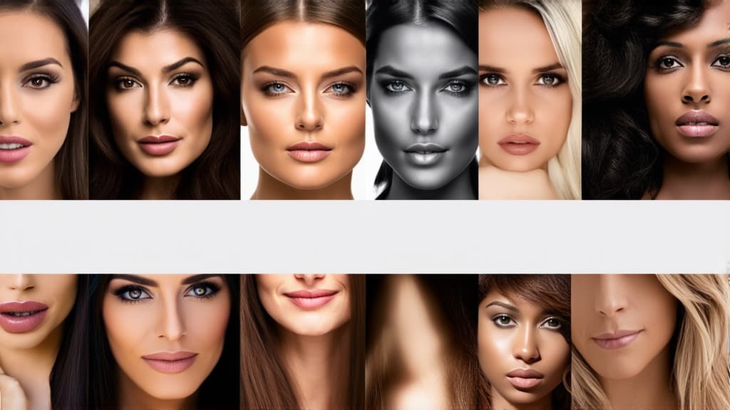  different beauty. set of different female heads on light background. different races and nationalities. ar 16:9, (natural skin texture), highly detailed face, depth of field, hyperrealism, soft light, muted colors