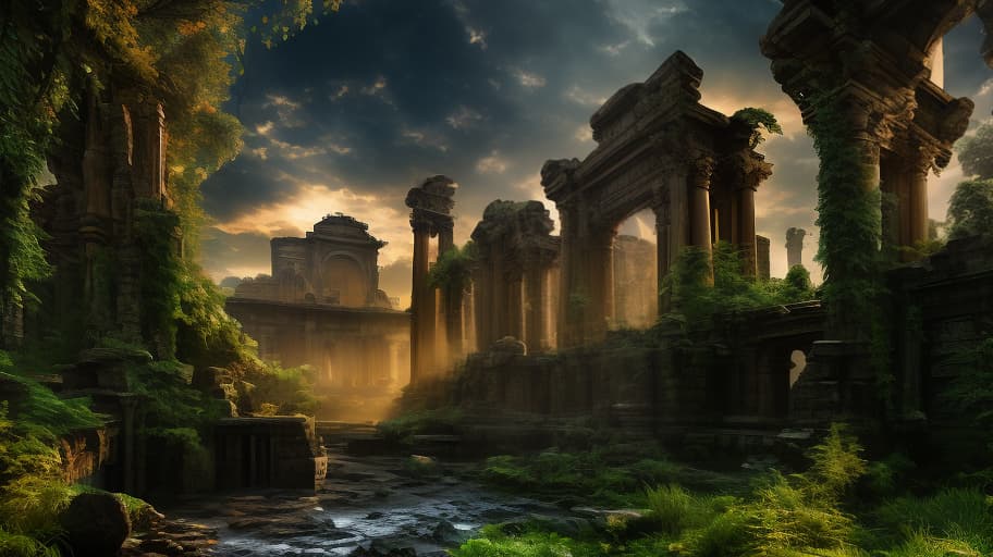  ancient ruins, fantasy, brown tones hyperrealistic, full body, detailed clothing, highly detailed, cinematic lighting, stunningly beautiful, intricate, sharp focus, f/1. 8, 85mm, (centered image composition), (professionally color graded), ((bright soft diffused light)), volumetric fog, trending on instagram, trending on tumblr, HDR 4K, 8K