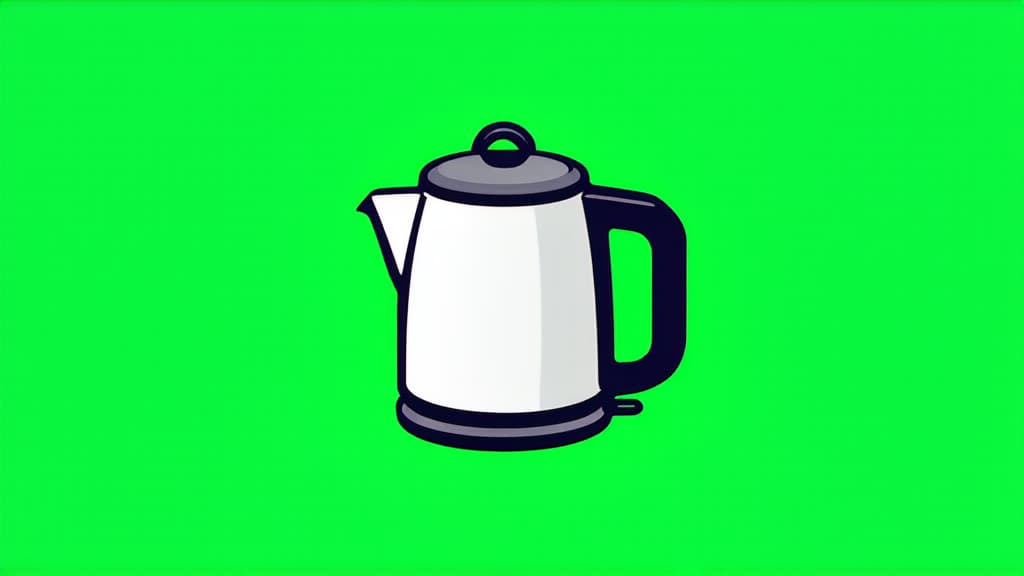  flat illustration, flaticon, (illustration:1.15), electric kettle on green background ar 16:9, [cory loftis, strobist, pascal campion :: 0.2]