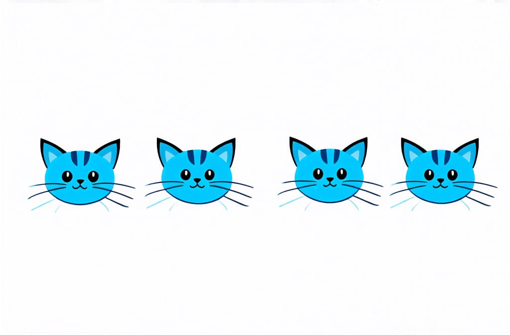  contour, very simple image in one unbroken black ink line, single line of blue cats with funny faces. simple flat color illustration. ar 3:2 using a single continuous black line ink brushon white background, drawing should be created without lifting the pen, recognizable features of blue cats with funny faces. simple flat color illustration. ar 3:2 in one unbroken line