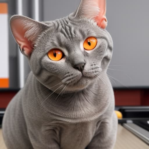  Two grey brittish shorthair with orange eyes, fat who goes bowling