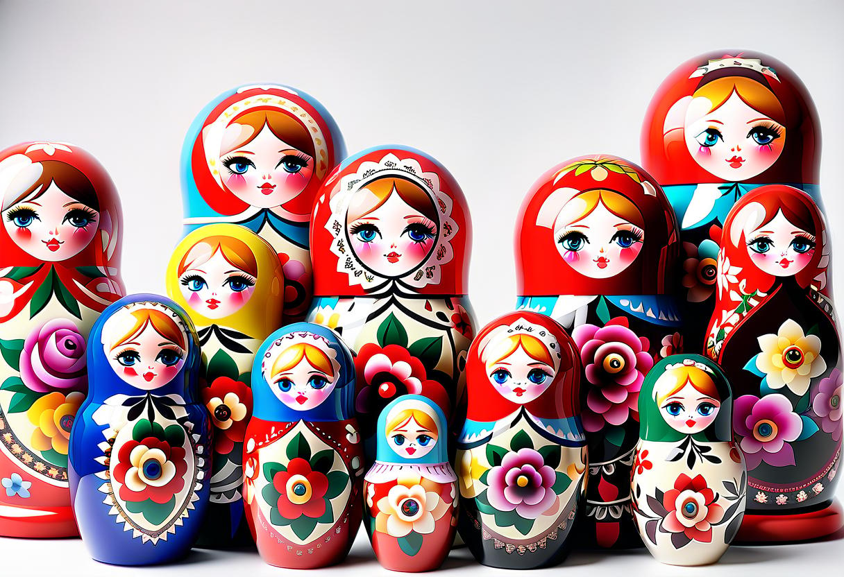  fashion editorial style one russian matreshka, glamour style, high detail, no backgroung . high fashion, trendy, stylish, editorial, magazine style, professional, highly detailed, sticker