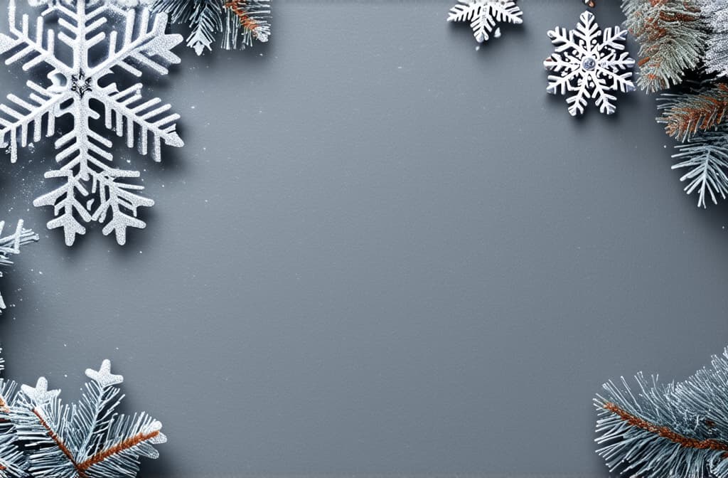  professional detailed photography, gray christmas background with snowflakes, shiny sparkles, glittering, copy space ar 3:2, (muted colors, dim colors, soothing tones), (vsco:0.3)