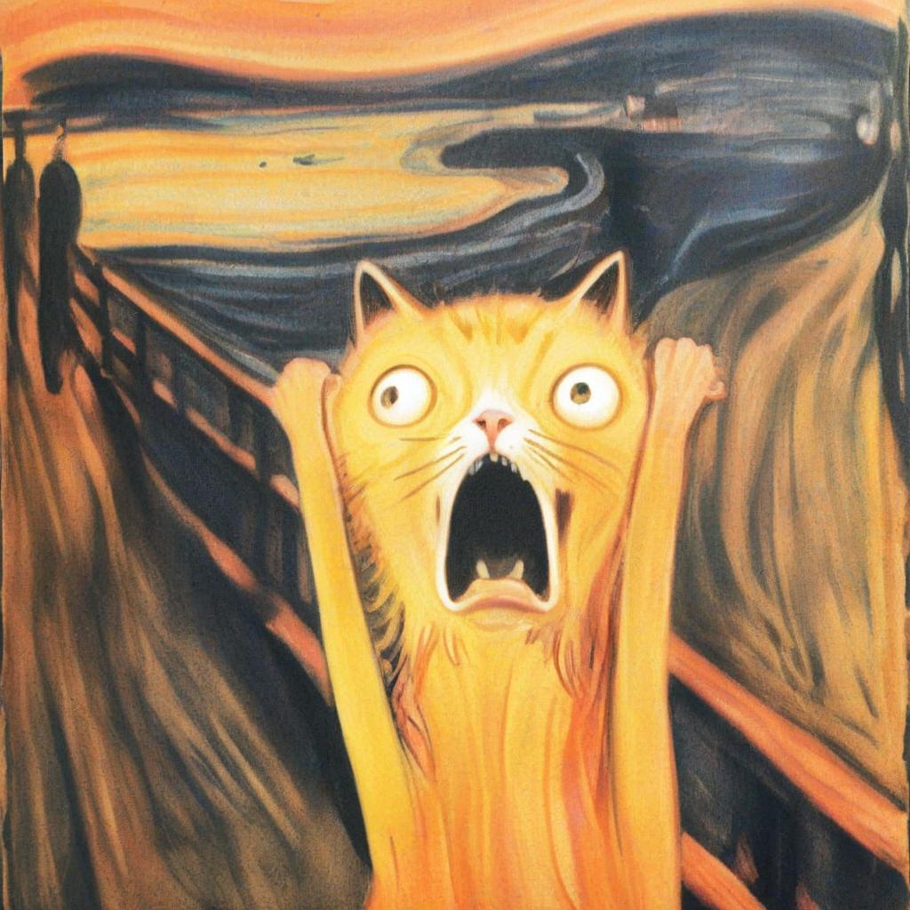  draw a picture of edward munch scream, cat in the foreground, t shirt design