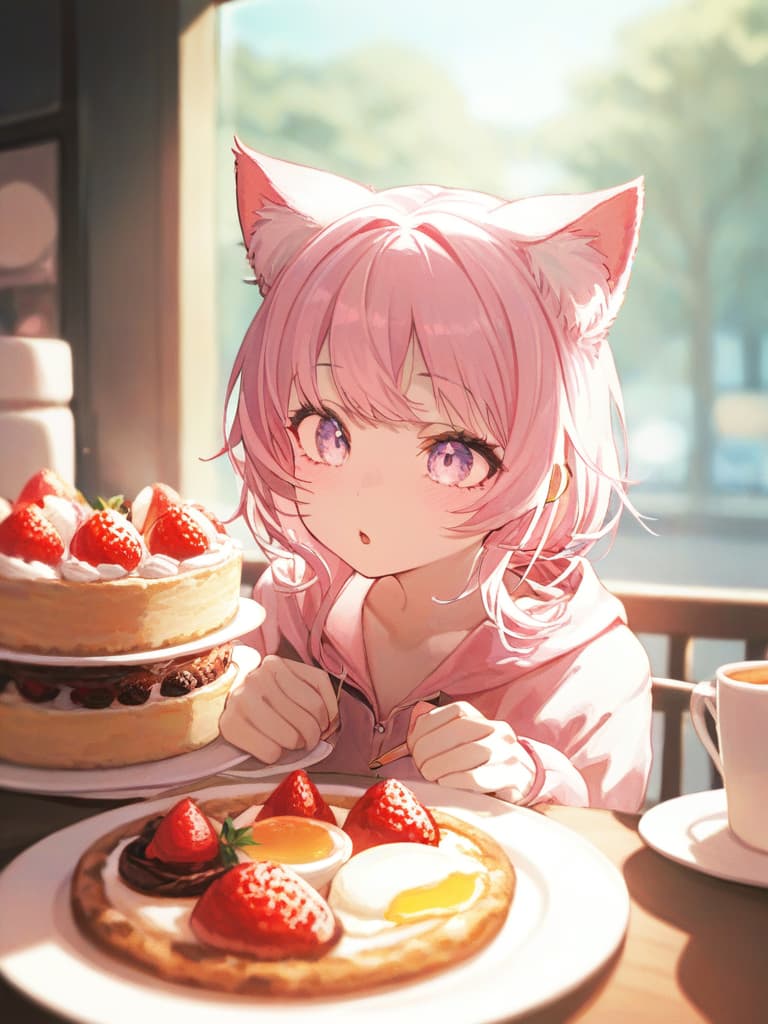  lots of dessert, pastel color, cat cafe, masterpiece, best quality,8k,ultra detailed,high resolution,an extremely delicate and beautiful,hyper detail