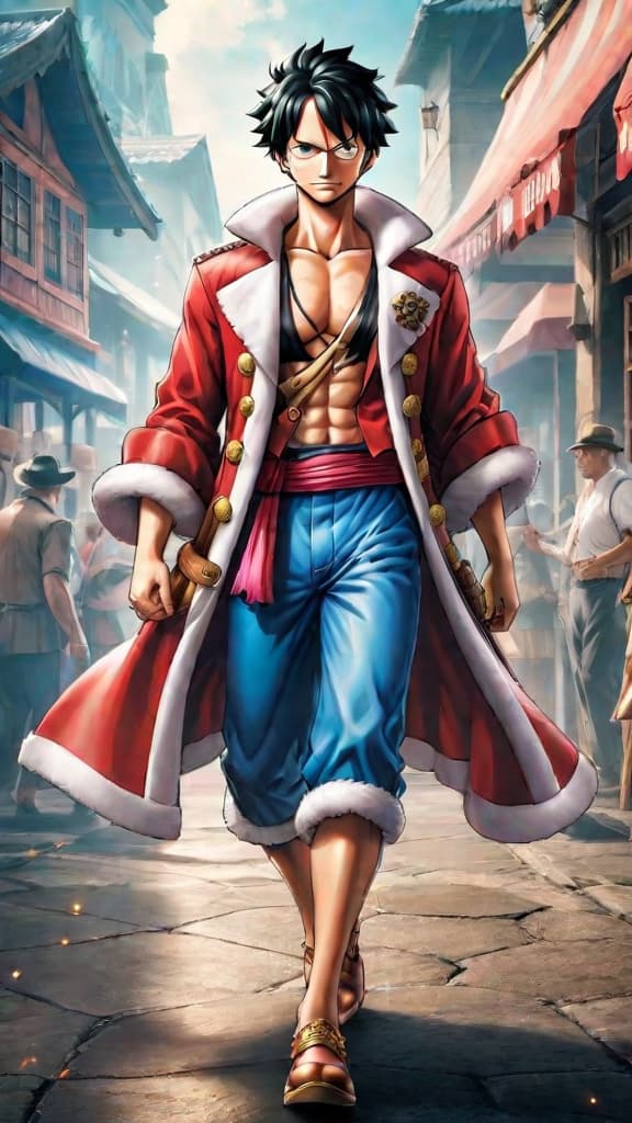  anime art: joy boy, from one piece, leaves promises hinting at eternal life in the void century. hyperrealistic, full body, detailed clothing, highly detailed, cinematic lighting, stunningly beautiful, intricate, sharp focus, f/1. 8, 85mm, (centered image composition), (professionally color graded), ((bright soft diffused light)), volumetric fog, trending on instagram, trending on tumblr, HDR 4K, 8K