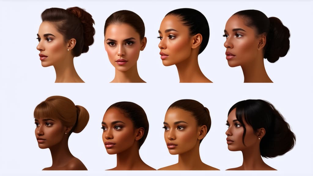  different beauty. set of different female heads of different ages on a light background. ar 16:9, (natural skin texture), highly detailed face, depth of field, hyperrealism, soft light, muted colors