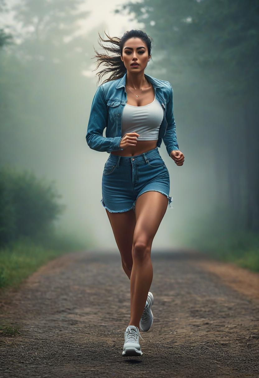  beautiful girl running around hyperrealistic, full body, detailed clothing, highly detailed, cinematic lighting, stunningly beautiful, intricate, sharp focus, f/1. 8, 85mm, (centered image composition), (professionally color graded), ((bright soft diffused light)), volumetric fog, trending on instagram, trending on tumblr, HDR 4K, 8K