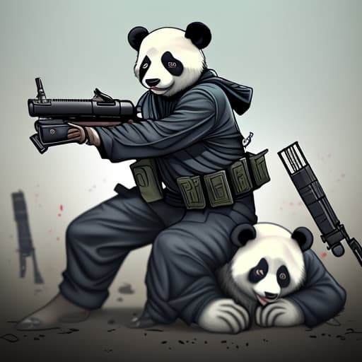  Panda soldier with guns chasing zombies