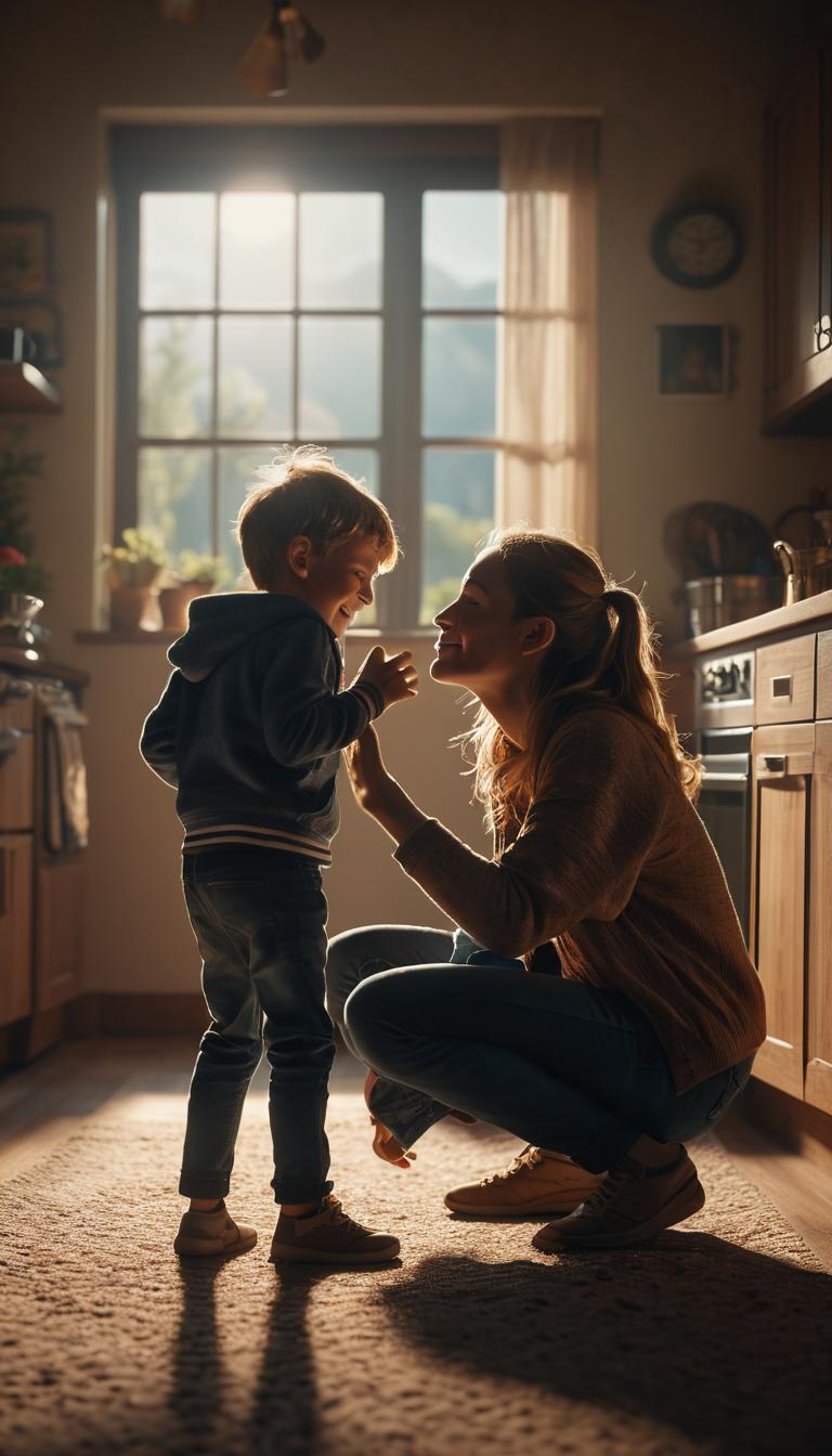  cinematic lighting, 8k, a scene of a parent and child enjoying themselves.