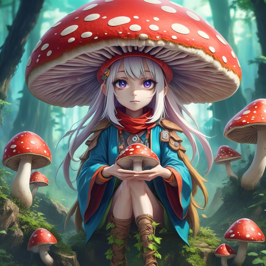  anime artwork humanoid mushroom, druid . anime style, key visual, vibrant, studio anime, highly detailed, hkmagic