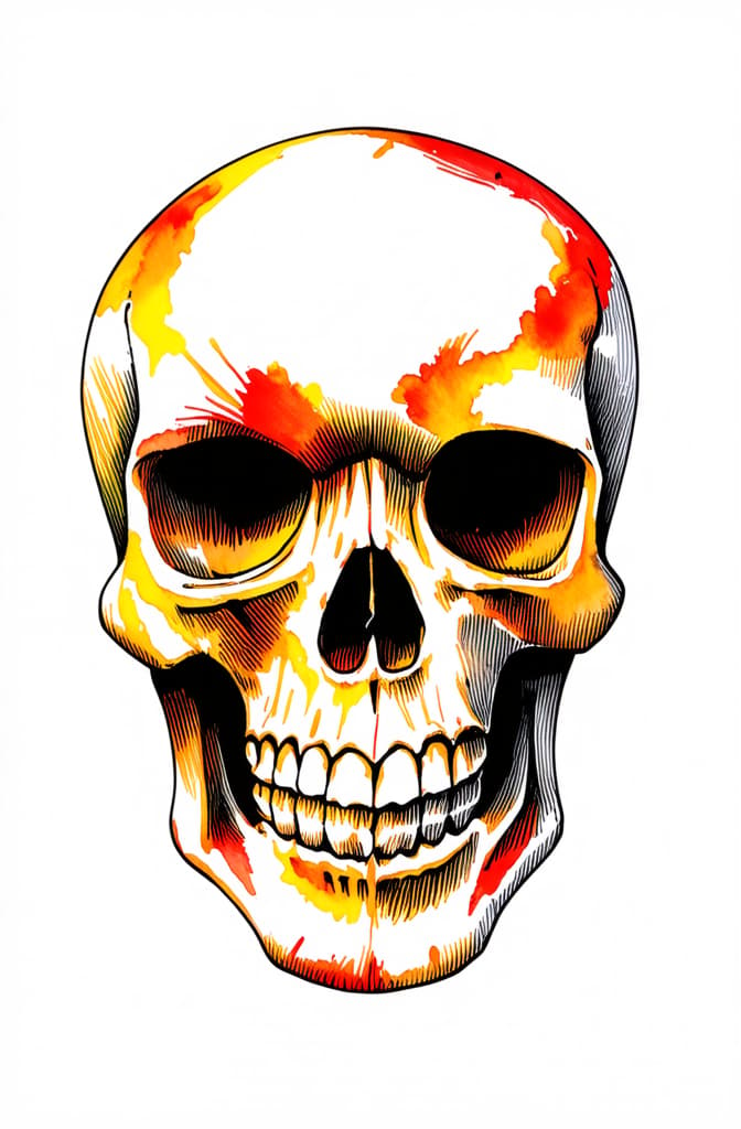  artwork hand drawn watercolor halloween skull isolated on white background ar 2:3, watercolor techniques, featuring fluid colors, subtle gradients, transparency associated with watercolor art