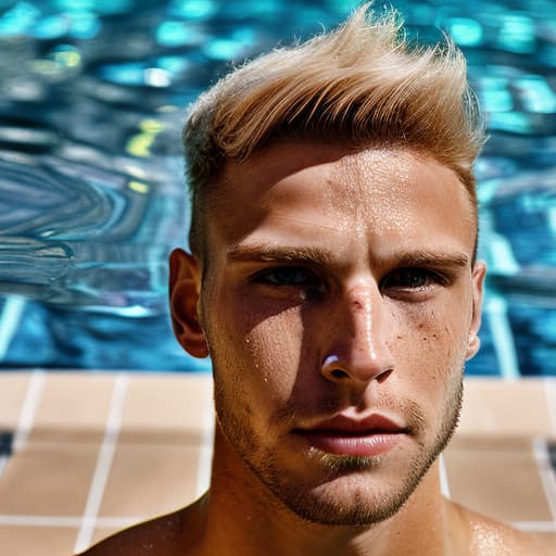 portrait+ style Hungarian LGBT queer swimmer blonde hunk dude face