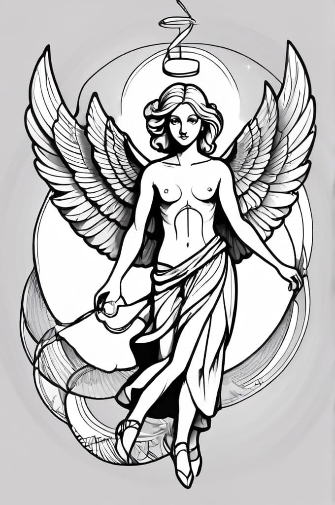  angel with child in the arms with geometic background , (tattoo sketch:1.25), drawing