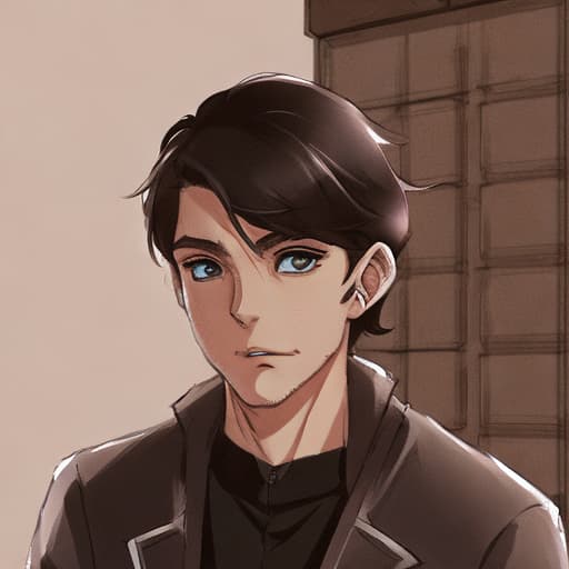 portrait+ style manga character queer brunette hunk dude face