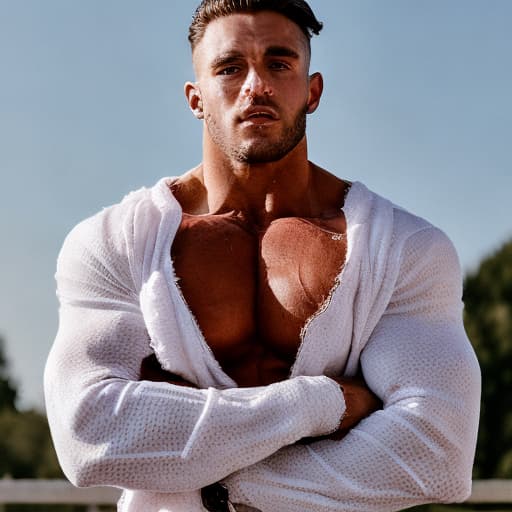 portrait+ style British queer pro bodybuilder brunette hunk dude face