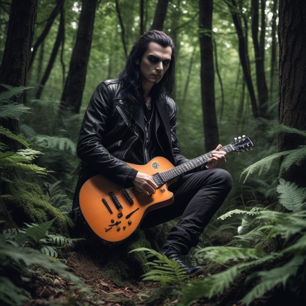  un vampire guitariste dans une forêt hantée , profile image style