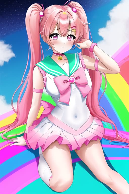  she had an pink twin tail hair and pink eyes and candy and rainbow cored vicaloid she’s a women if she’s called fandom miku she can be anything when you change her to any fandoms she’s made in august 13 and she’s s similar to sakura miku no canon age and fictosexual she had mikus high pitch tuned voice had pink miku long twin tails she likes candy and had heart hair tie on her twin tail and had one rainbow keyboard pupil and a pink eyes and pink miku dress with no sleeves or socks or shoes had rainbow mario stars in her bangs and decorations in her pink heart hair tie and is a rainbow core,(sailor jupiter:1.3), (masterpiece), (highest quality), (intricate), (high detail)