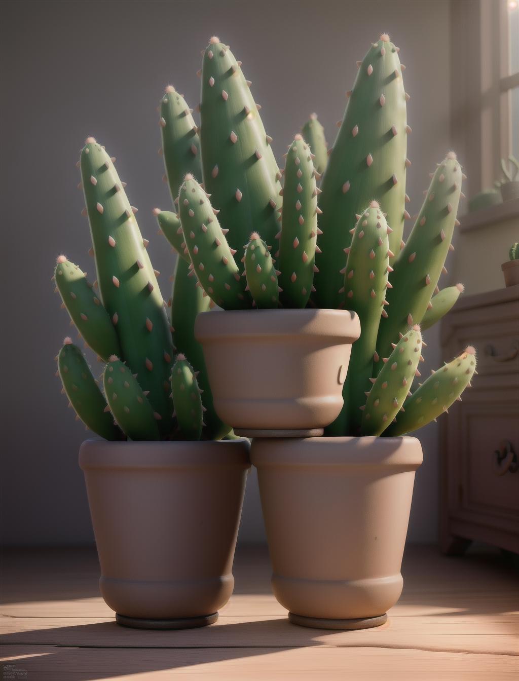  Cacti hyperrealistic, full body, detailed clothing, highly detailed, cinematic lighting, stunningly beautiful, intricate, sharp focus, f/1. 8, 85mm, (centered image composition), (professionally color graded), ((bright soft diffused light)), volumetric fog, trending on instagram, trending on tumblr, HDR 4K, 8K