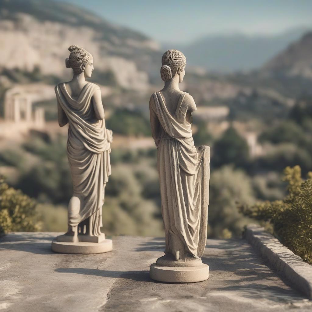  ancient greece sparta two small statues of goddesses in the background landscape without people