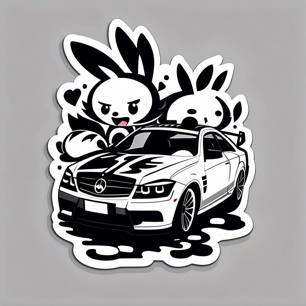  car sticker in black white, sticker