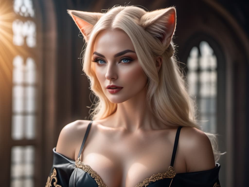   hdr photo of medieval, blonde hair woman with evil details in demon lord robes and cat ears. high dynamic range, vivid, rich details, clear shadows and highlights, realistic, intense, enhanced contrast, highly detailed, oil painting hyperrealistic, full body, detailed clothing, highly detailed, cinematic lighting, stunningly beautiful, intricate, sharp focus, f/1. 8, 85mm, (centered image composition), (professionally color graded), ((bright soft diffused light)), volumetric fog, trending on instagram, trending on tumblr, hdr 4k, 8k hyperrealistic, full body, detailed clothing, highly detailed, cinematic lighting, stunningly beautiful, intricate, sharp focus, f/1. 8, 85mm, (centered image composition), (professionally color graded), ((bright soft diffused light)), volumetric fog, trending on instagram, trending on tumblr, HDR 4K, 8K