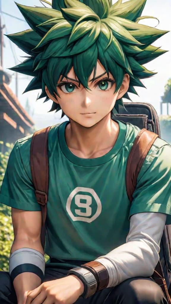  anime art: deku's potential with one for all unfolds, teasing a revelation that could change everything! hyperrealistic, full body, detailed clothing, highly detailed, cinematic lighting, stunningly beautiful, intricate, sharp focus, f/1. 8, 85mm, (centered image composition), (professionally color graded), ((bright soft diffused light)), volumetric fog, trending on instagram, trending on tumblr, HDR 4K, 8K