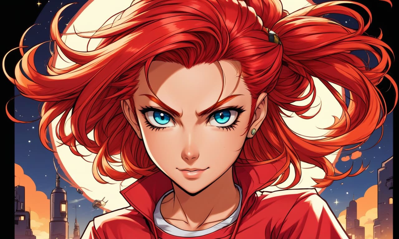  retro game art portrait , beautiful anime , with red hair, beautiful eyes, tight fitting t shirt, high . 16 bit, vint colors, pixelated, nostalgic, charming, fun