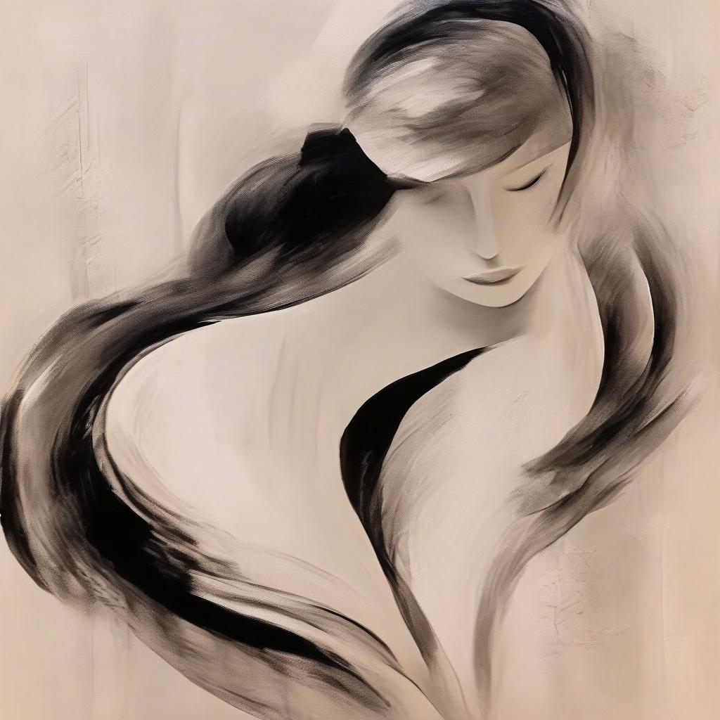  impressionist painting (masterpiece, stunning, high resolution: 1.3), abstract expressionist, elegant, masterly pretentious drawing, silhouette of a gorgeous young woman, (graceful curves: 1.2), made with intricate strokes of black ink, smooth movement, (fine lines of mascara: 1.1), emphasizing contours, flat drawing on textured rice paper, merging with abstract art (bold strokes: 1.3), conveying emotion and movement, the accent complements rich and bold tonal contrasts, enlivens a serene and captivating atmosphere, a carefully balanced composition creates a feeling of fluidity and grace. . loose brushwork, vibrant color, light and shadow play, captures feeling over form