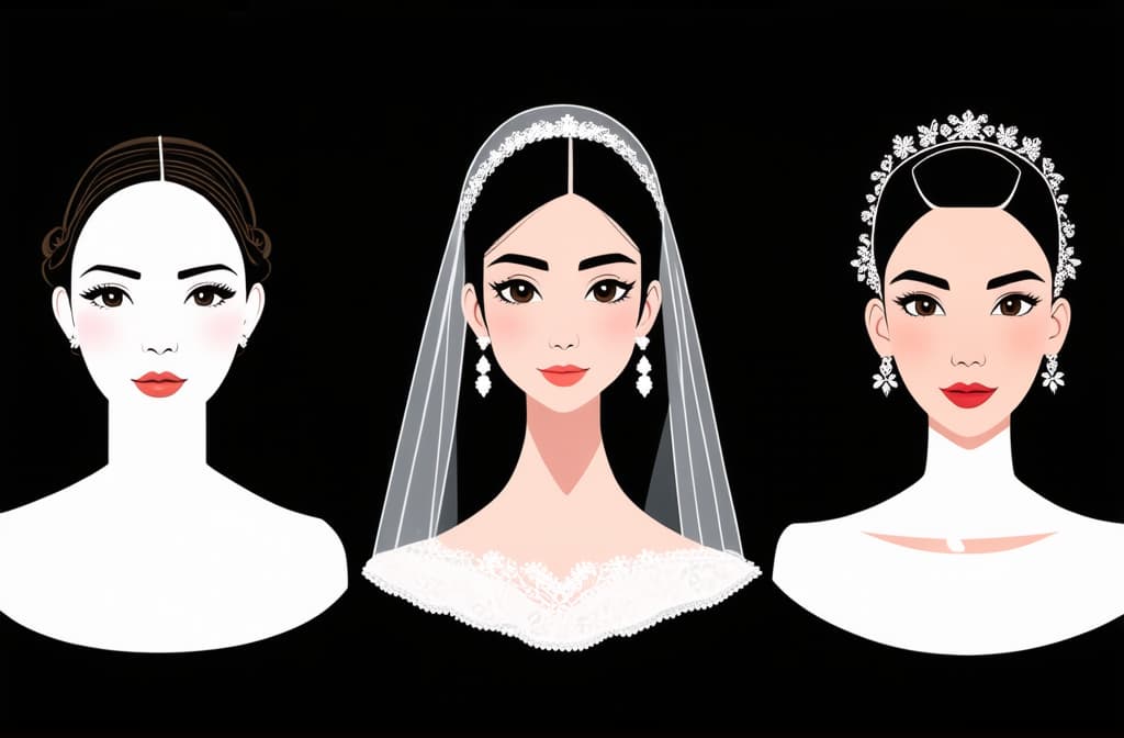  flat illustration, flaticon, (illustration:1.15), different beauty. set of different female heads in wedding veil. different races and nationalities. colored hand drawn illustration ar 3:2, [cory loftis, strobist, pascal campion :: 0.2]